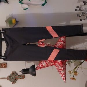 Dark gray workout/yoga pants with coral stripes
